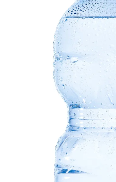 Half plastic bottle with water and drops, concept of nutrition and diet