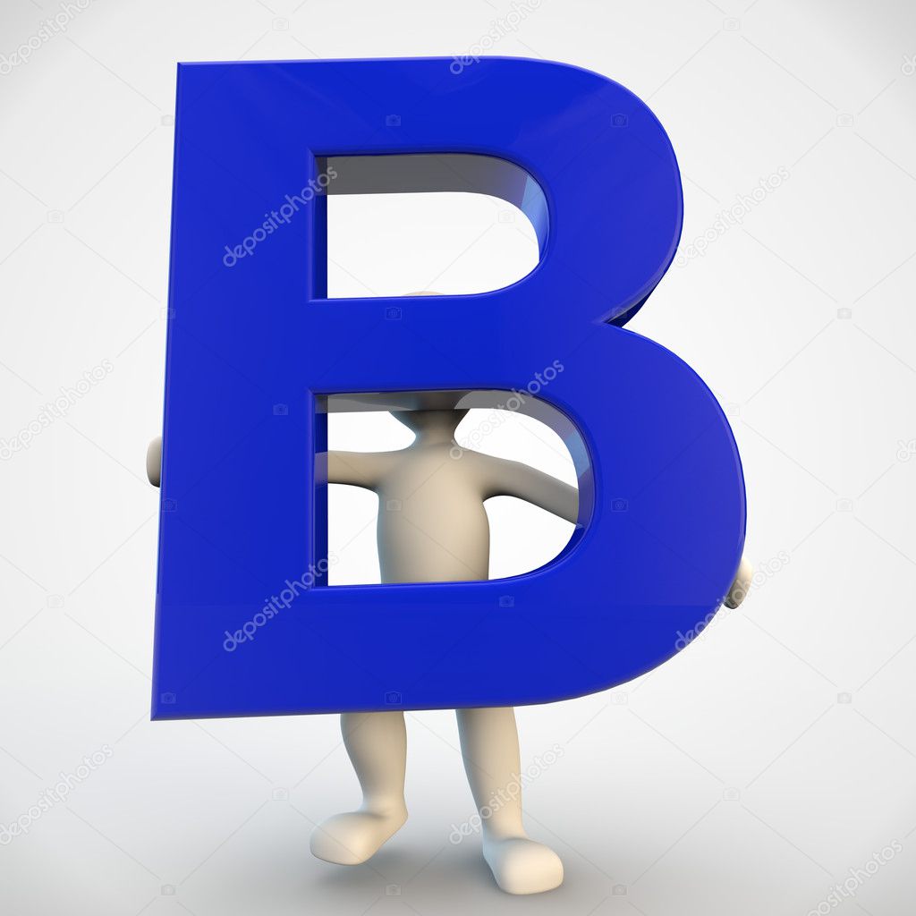 3d human character holding blue letter b stock photo 3d human character holding blue letter b stock photo