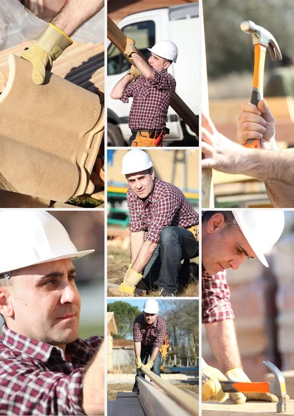 A collage of a construction worker