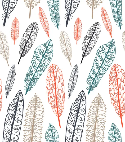 Doodle textured feathers seamless pattern