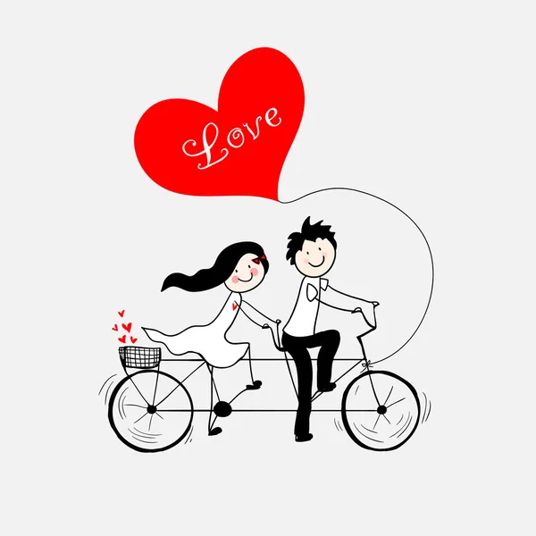 Doodle lovers: a boy and a girl riding tandem bicycle.