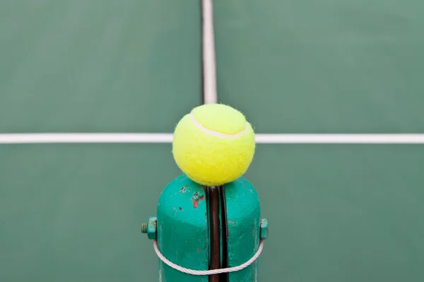 Tennis Court with ball on a net post