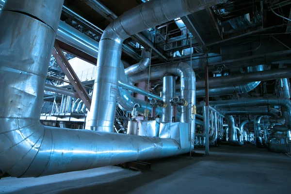 Pipes, tubes, pumps and steam turbine at a power plant