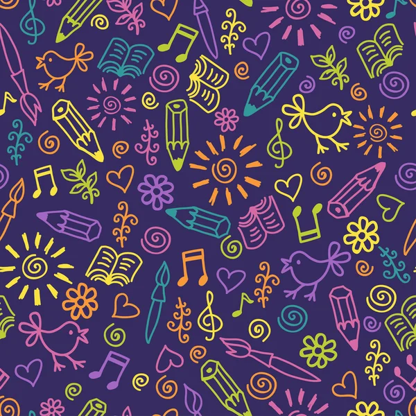 Cute flowers, birds and music pattern