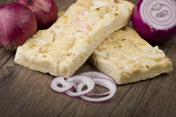 Focaccia with onions rings