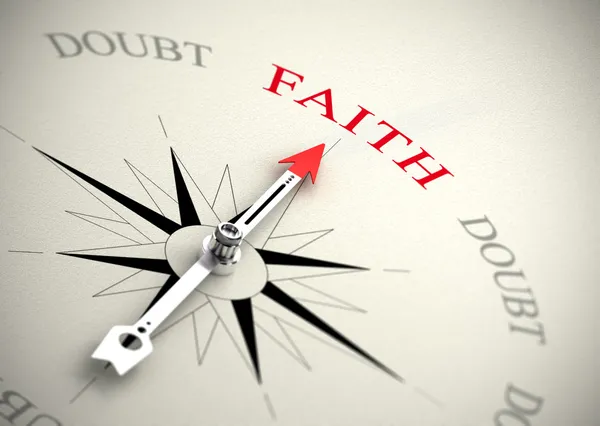 Faith versus doubt, religion or confidence concept