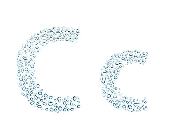 Water drops alphabet letter c, isolated white