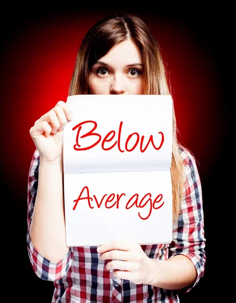 Evaluation below average, surprised woman