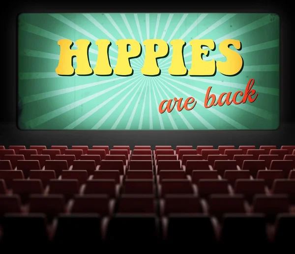 Hippies are back movie screen in old retro cinema
