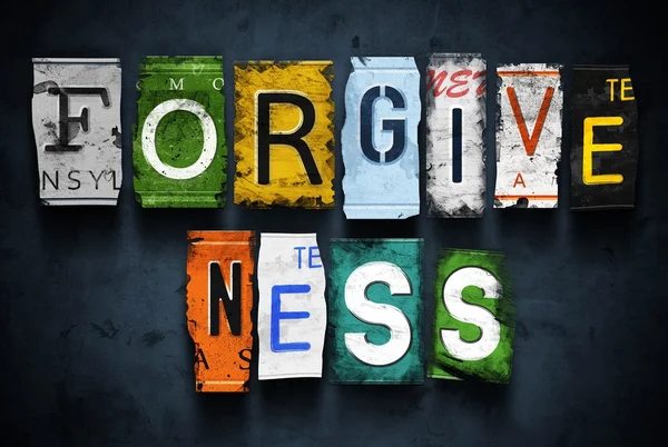 Forgiveness word on vintage broken car license plates