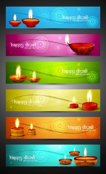 Happy diwali stylish bright colorful set of headers collection v