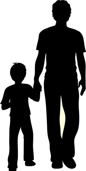 Clip Art Illustration of a Silhouette of a Boy Holding Hands with His Dad