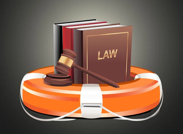 Legal aid. Gavel, book and lifebuoy