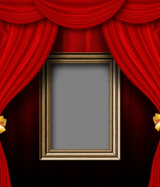 Red curtain room with wooden frame