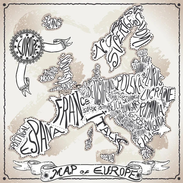 Europe Map on Vintage Handwriting Page