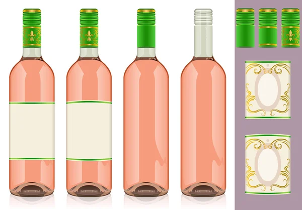 Four rosè wine bottles with label