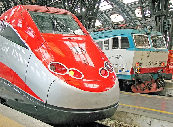 Italian superfast train stopped at the station in Milan