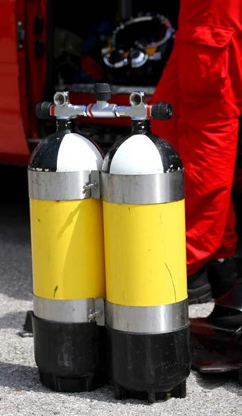 Diving cylinders used by fire department divers group