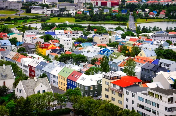 Reykjavik city bird view of colorful houses