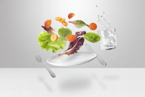 Light salad with floating vegetables