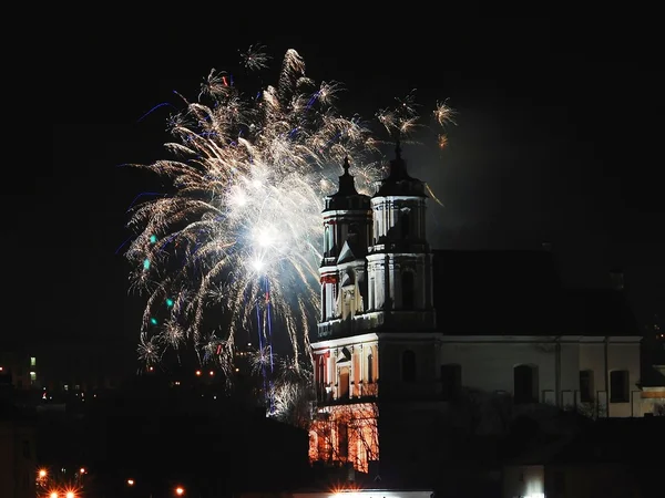 The fireworks and light in Vilnius - Lithuania Capital celebrates the new 2014 year