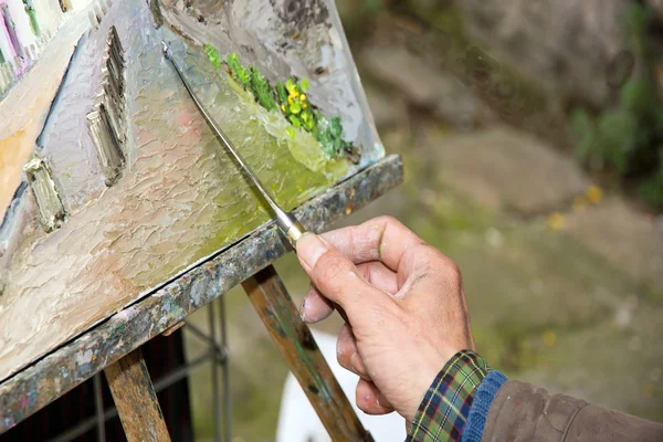 Hand of painter, artist in the work, Montmartre Paris (France)