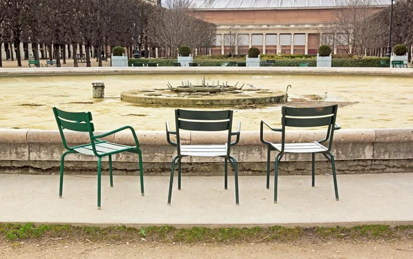 Jardin du Palais Royal, empty chairs in winter (Paris France)