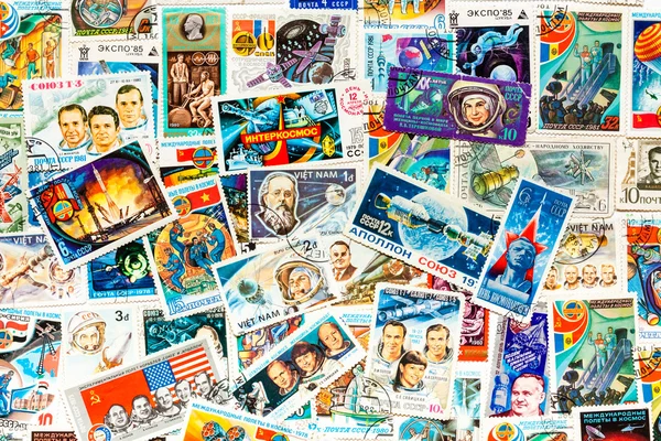Stamps printed in different countries shows cosmos cosmic space