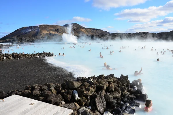 People bathing in the Blue Lagoon in Iceland