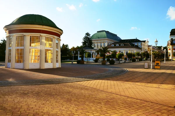 Pedestrian zone in spa Franzensbad with fountain Francis