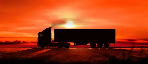 Silhouette of a truck at sunset