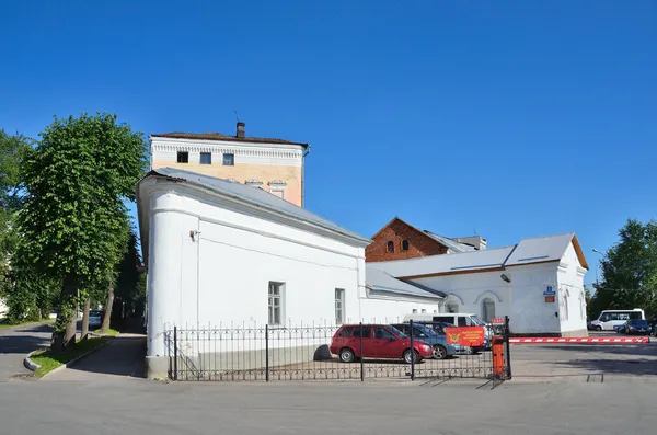Novgorod, Russia, July, 06, 2014. Russian scene: Nobody, cars near the Management building of the Federal penitentiary service on Nikolskaya street on the Trade side