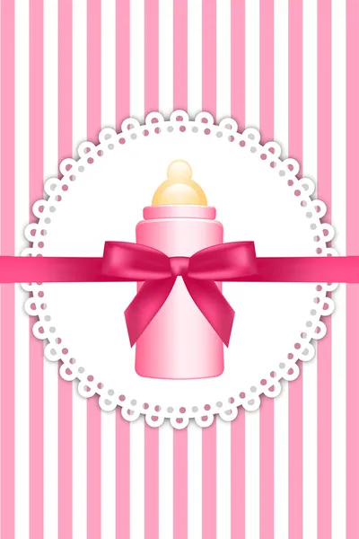 Vector pink background with bow and baby bottle — Stock Vector #23783035