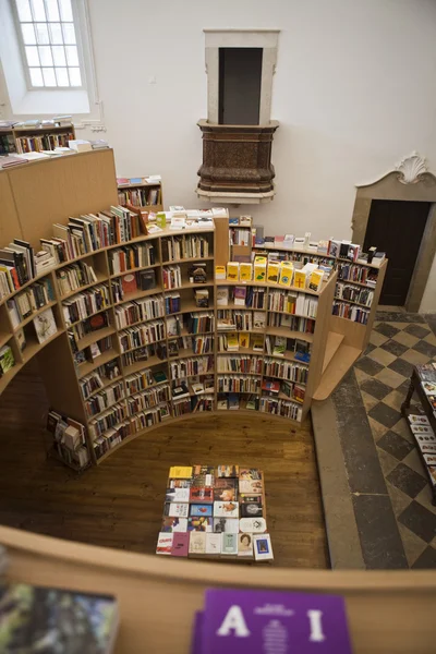 Interior of a bookstore inside an old church in Obidos, Portugal, Europe