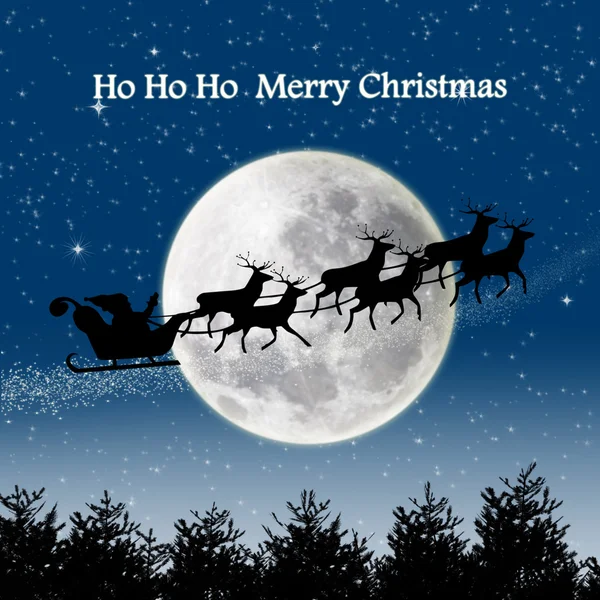 Santa ride in silhouette night scene on full blue moon