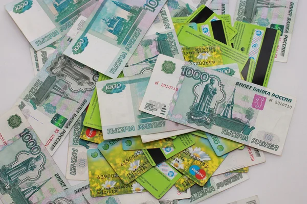 Plastic cards are on the Russian money