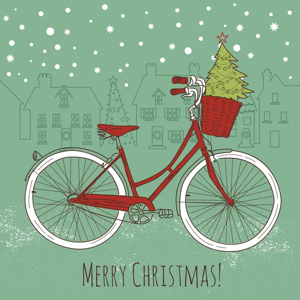 Christmas postcard. Riding a bike