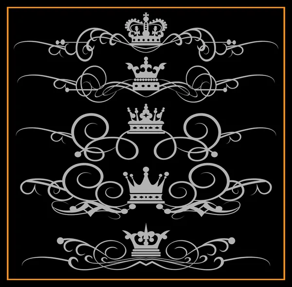 Victorian Scrolls and crown. Decorative elements on a black background