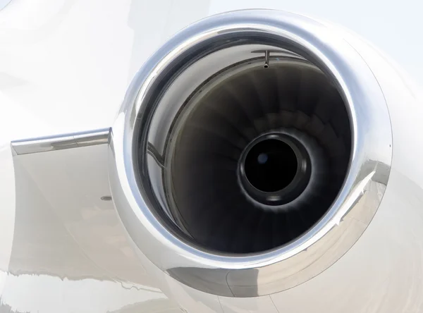 Runnning Jet engine closeup on a private airplane - Bombardier