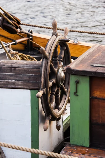 Old wooden ship wheel