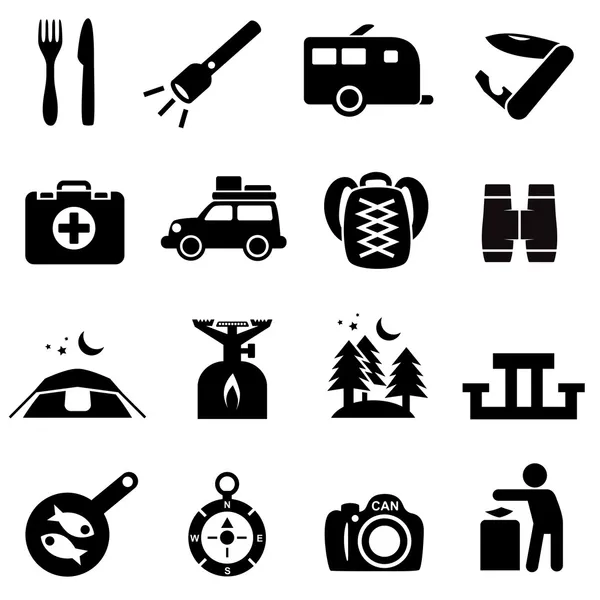 Camping icons black on white