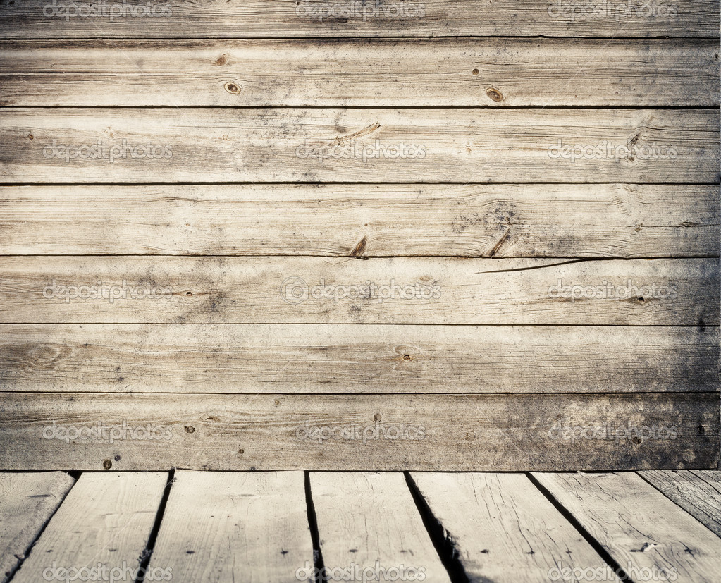 Old weathered wood planks wall with floor — Stock Photo © flas100