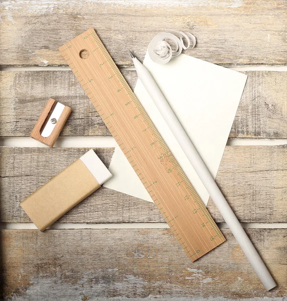 Study tools set on wooden background