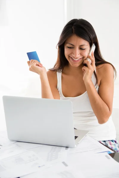 Woman talking to the bank