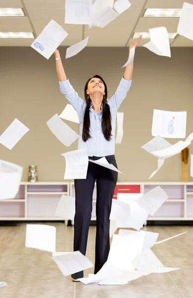 Successful businesswoman throwing papers Successful businesswoman throwing papers — Stock Photo #20018601