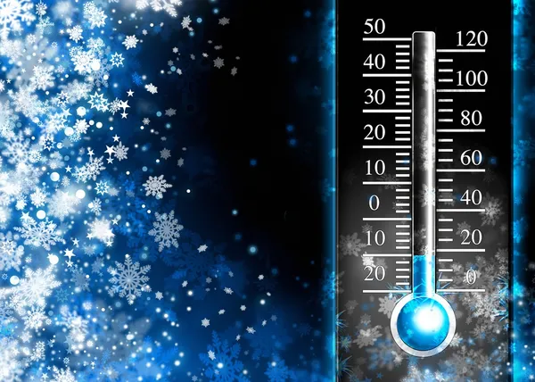 Below zero. Cold thermometer, minus temperature in cold winter