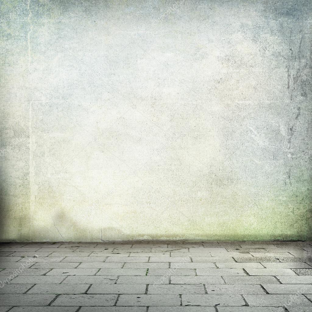 Grunge achtergrond oude muur textuur en trottoir kamer interieur ...