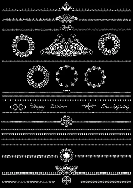 Collection of white patterns for brushes on black background.