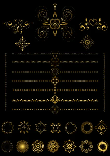 Gold borders and ornaments on black background