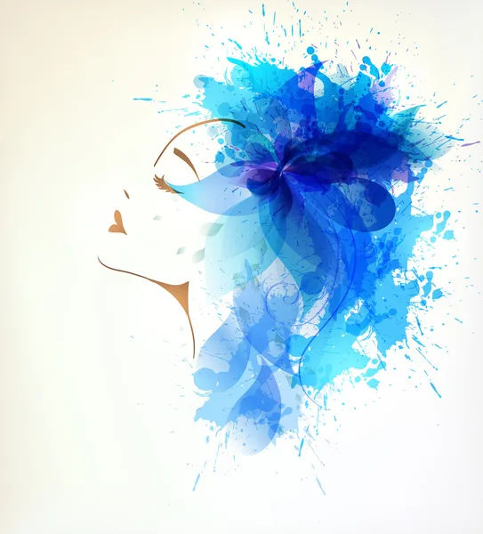 Beautiful fashion women with abstract flower and blots.